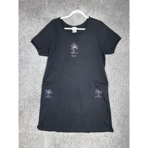 Arli Ixtapa Mexico Palm Tree Short Sleeve Dress Cover Up Womens‎ Size XL Black